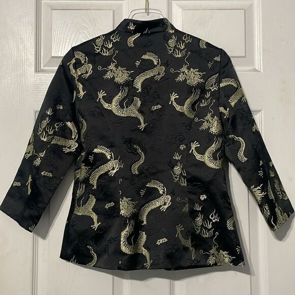 Boston Proper Mandarin Collar Dragon Satin Asian Print 
Button Front Blazer Sz 4 - Picture 4 of 5